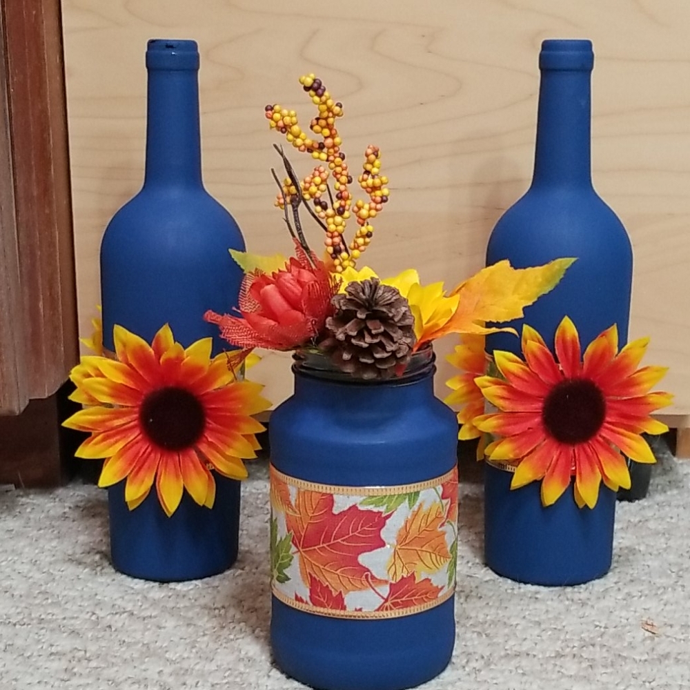 Hand Crafted Upcycle Center Piece 3 Set Decor